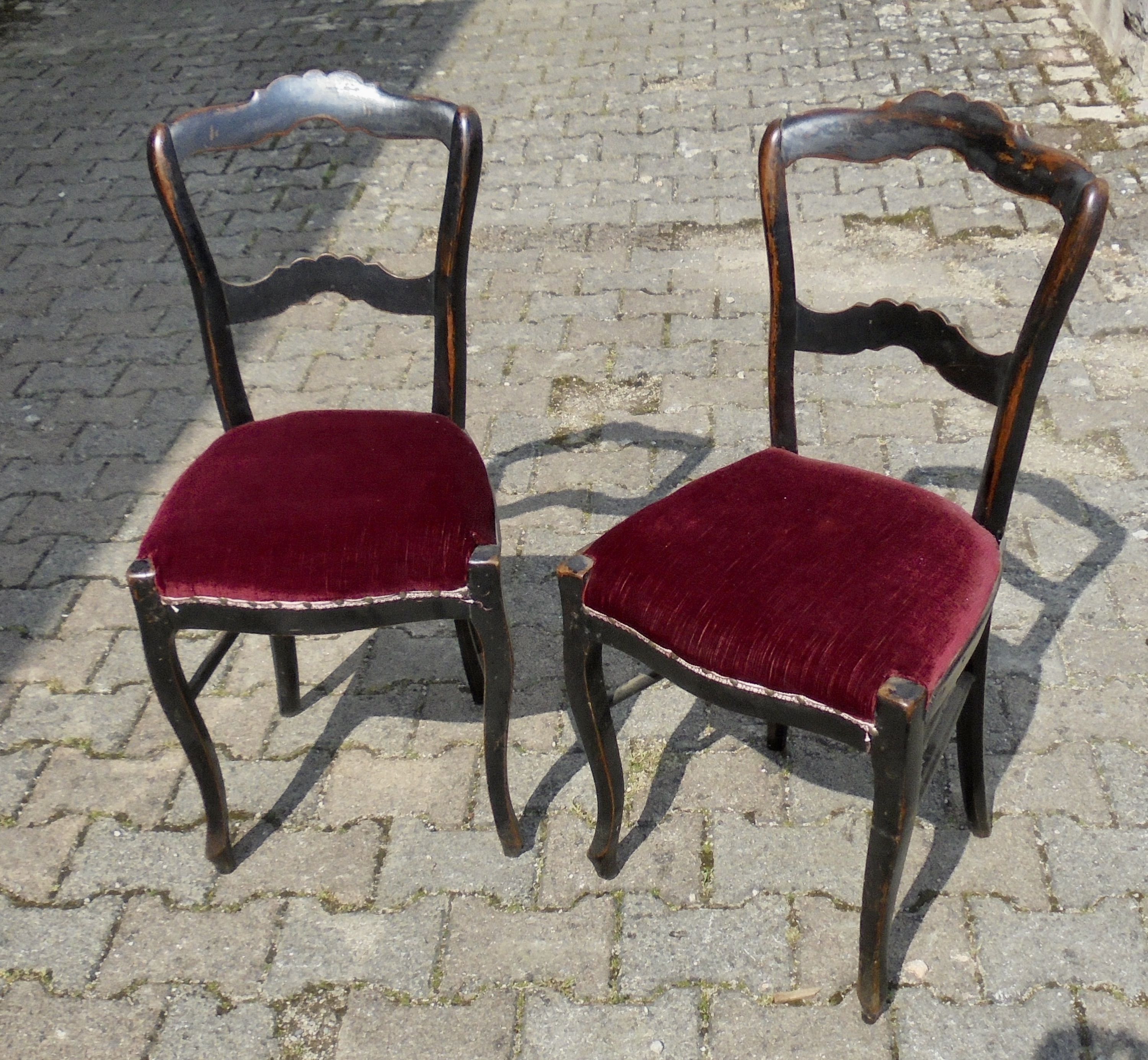 Pair of chairs Napoleon III blackened wood and seat red velvet