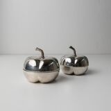 Silver-plated vintage Christian Dior Pumpkin set: two lidded metal bowls with removable integrated lighter, 1970s