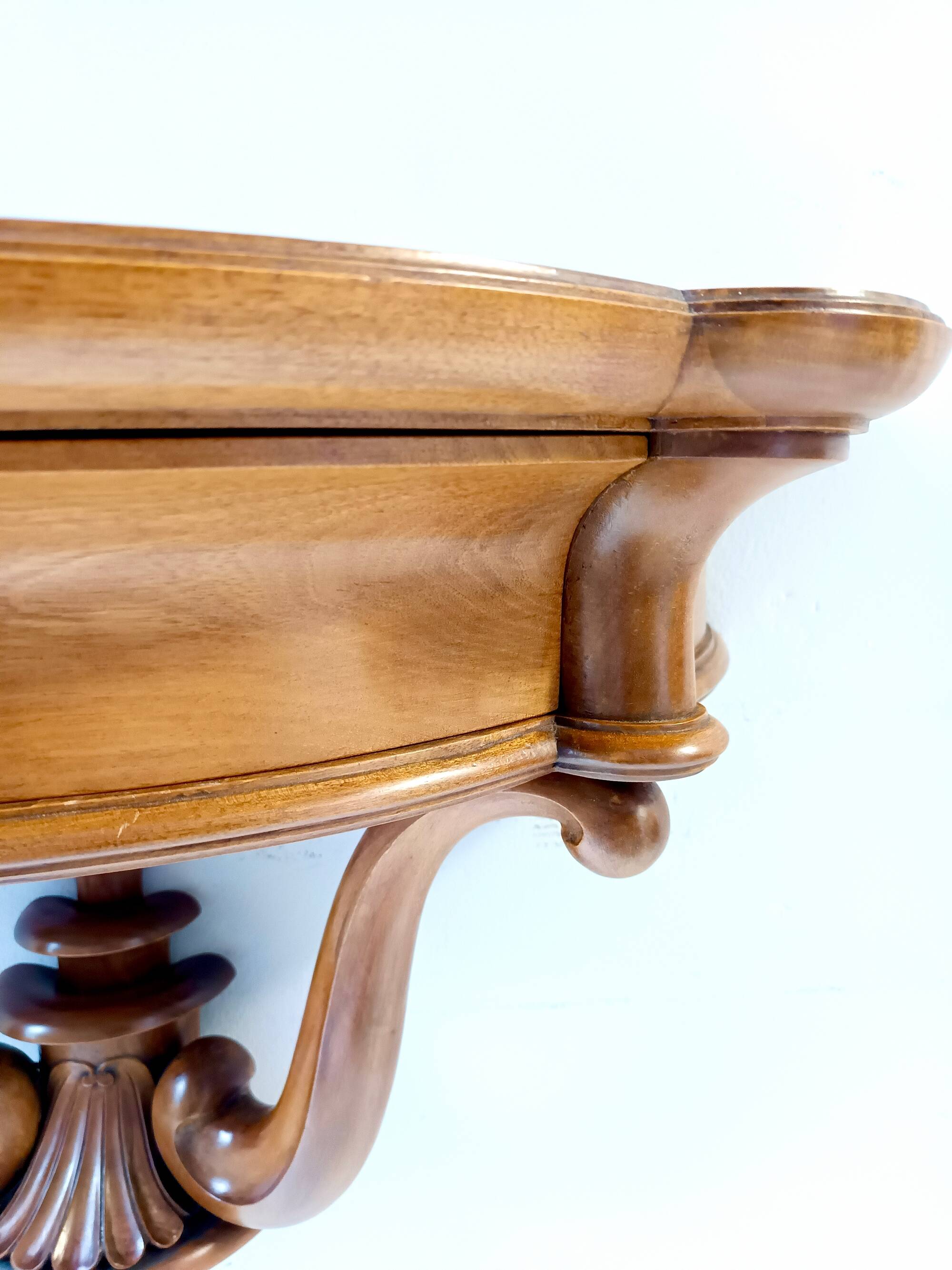 Solid Walnut Wall-Mounted Console Table, Italy