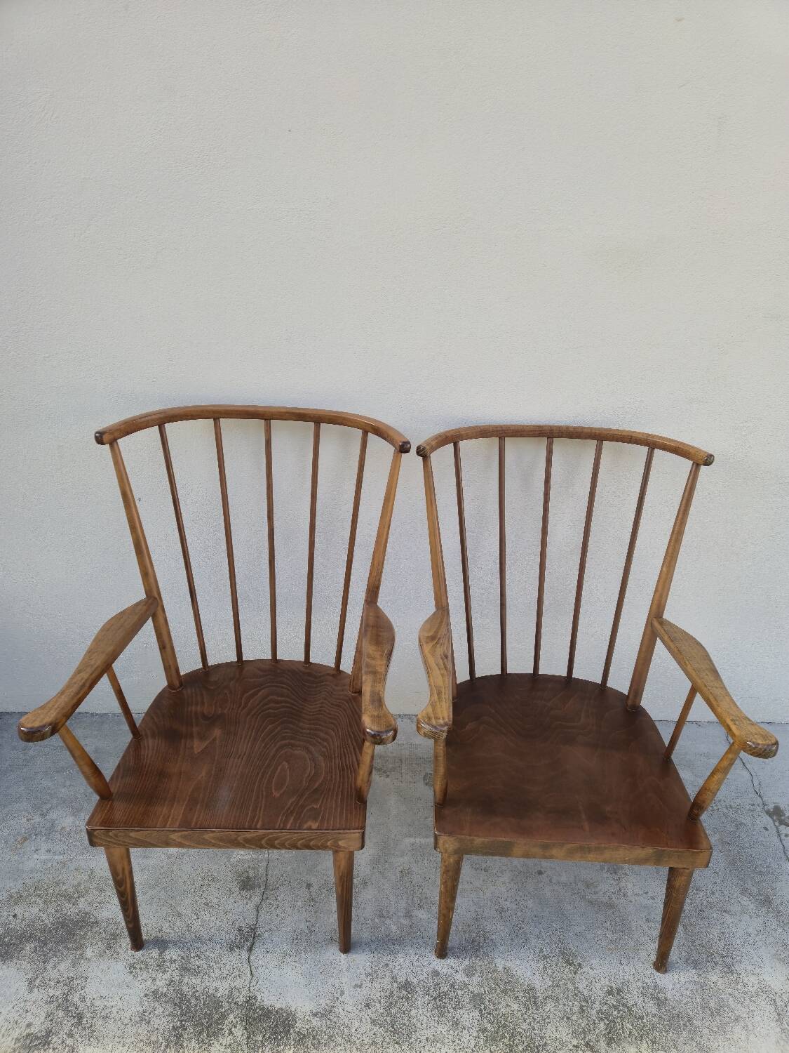 Pair of Baumann armchairs, signed, vintage Fan model