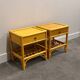 Pair of vintage bamboo & wood nightstands with drawer, 1970s