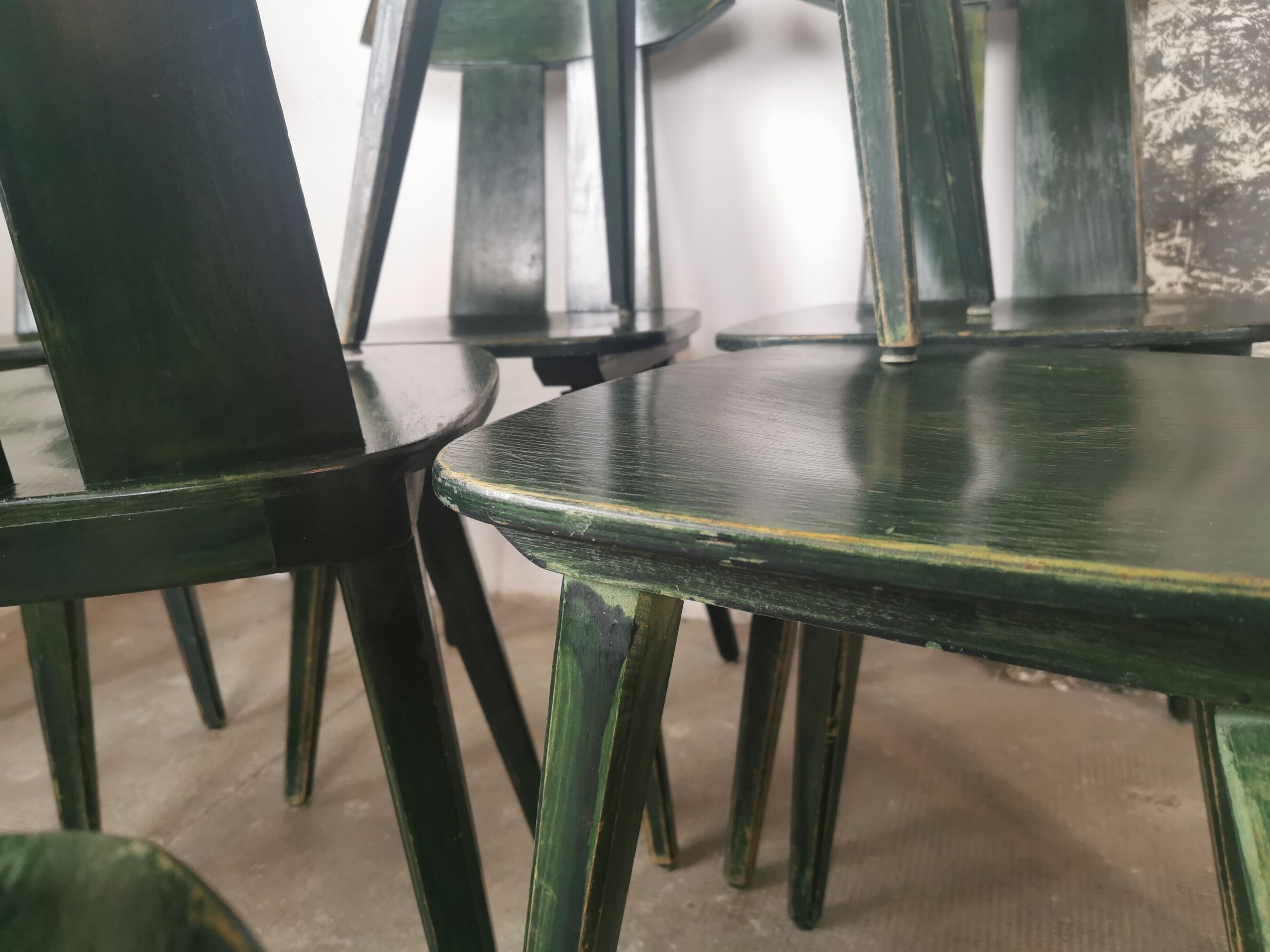 Set of 10 wooden bistro chairs