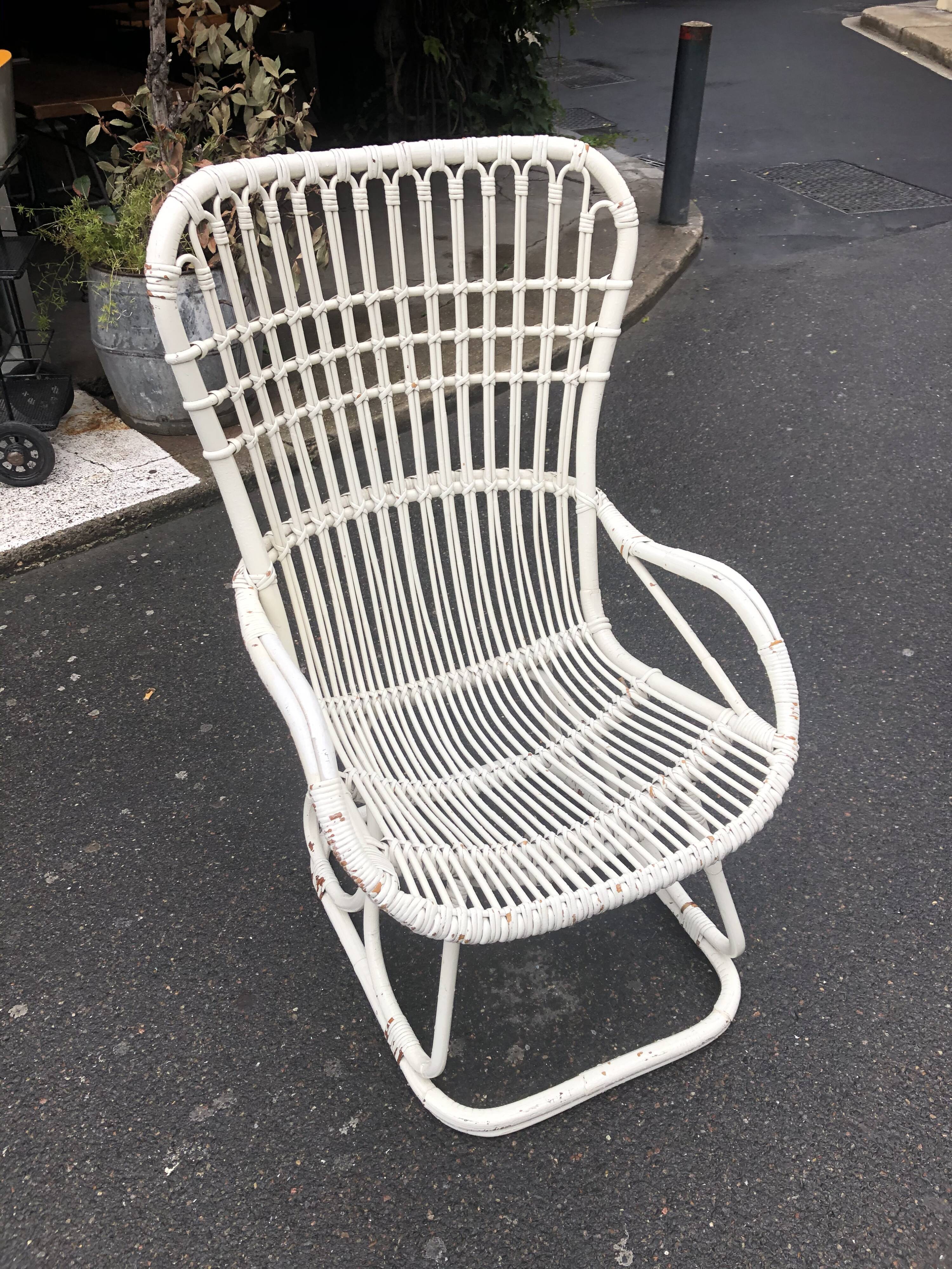 White wicker armchair