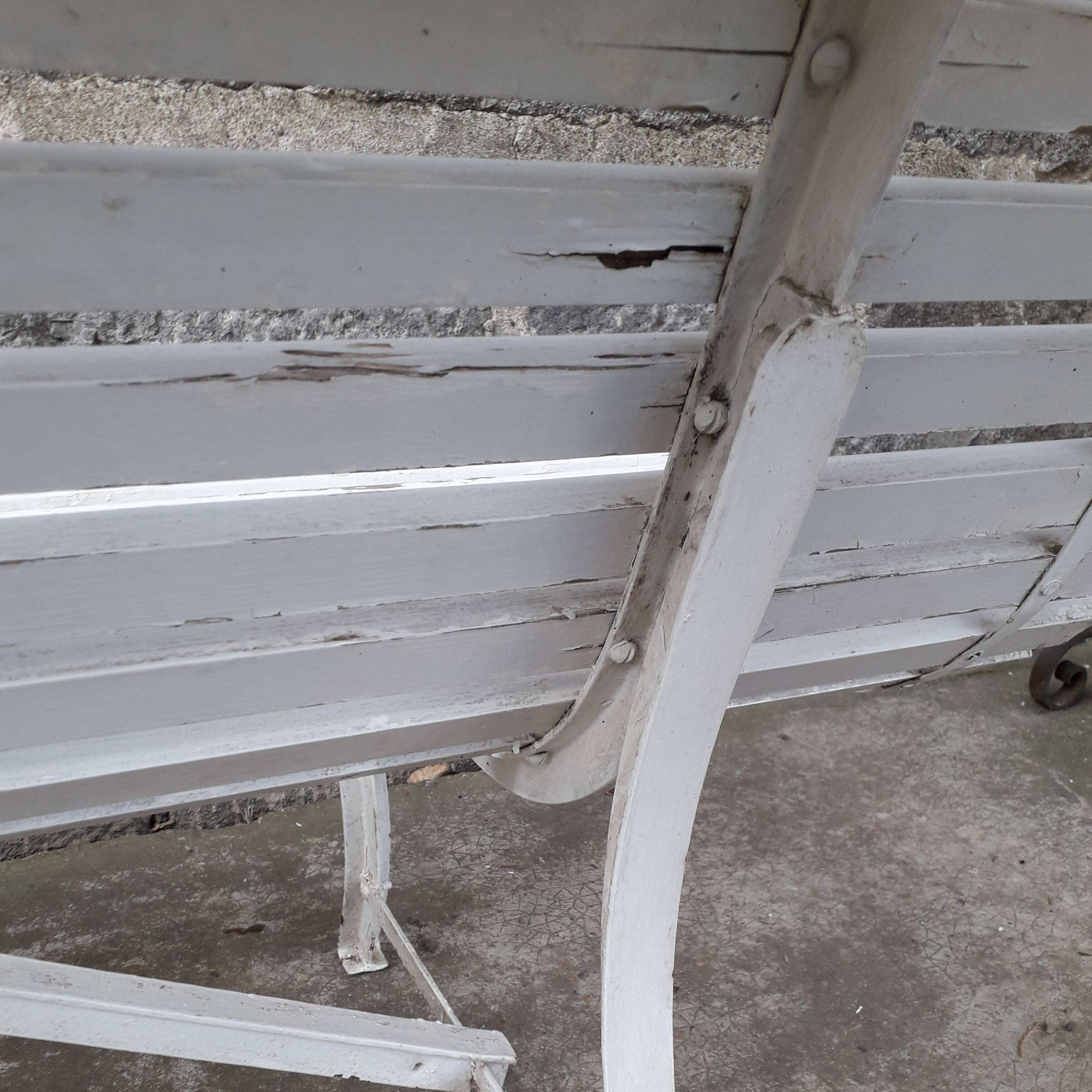 White garden slat bench