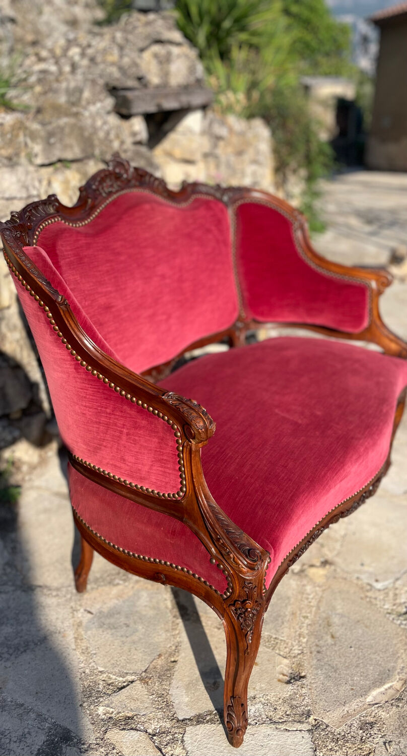 Louis XV style bench in Walnut, 19th century period