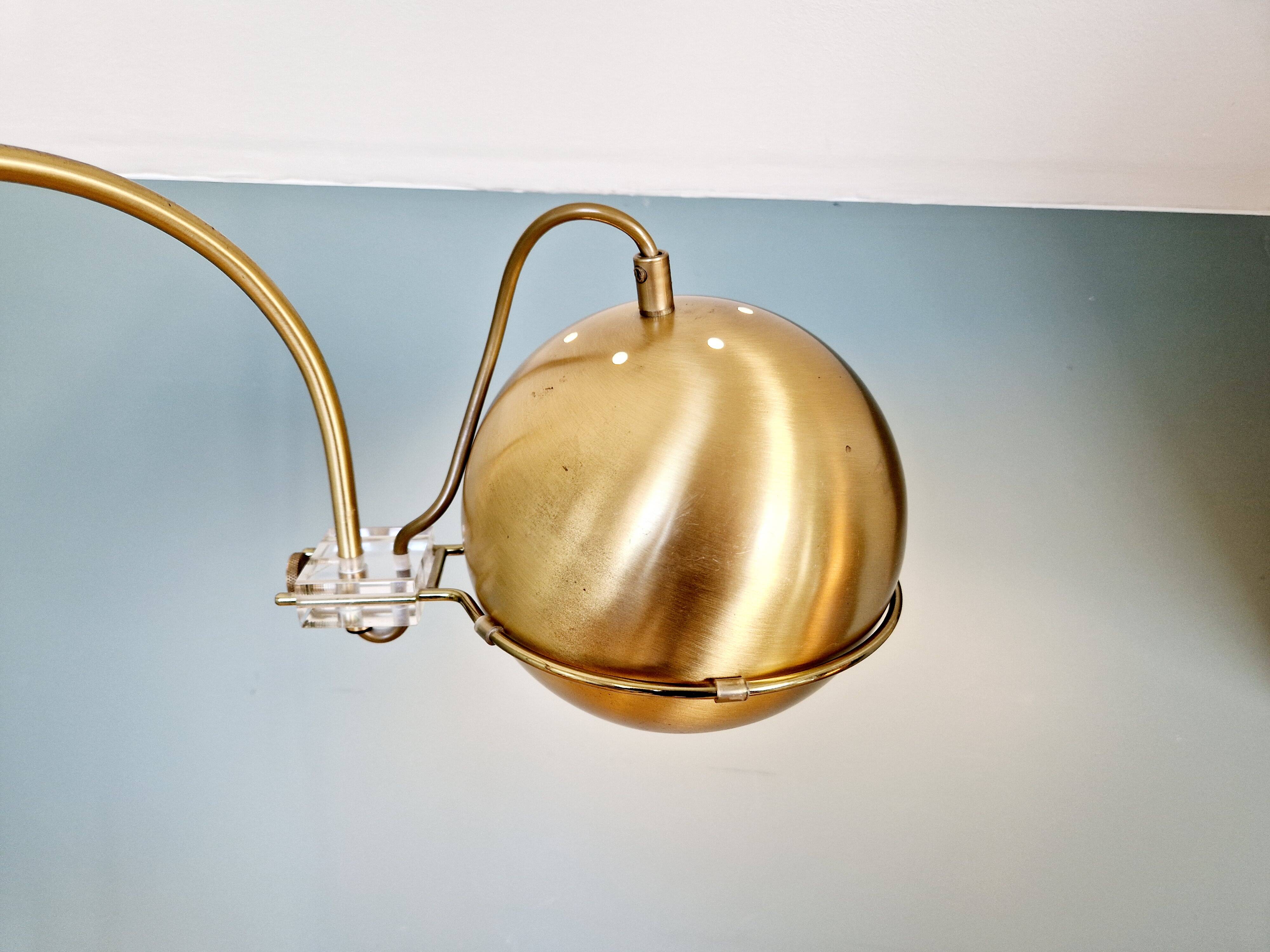 Eyeball double arc floor lamp in brass, GEPO (Netherlands), 1970s