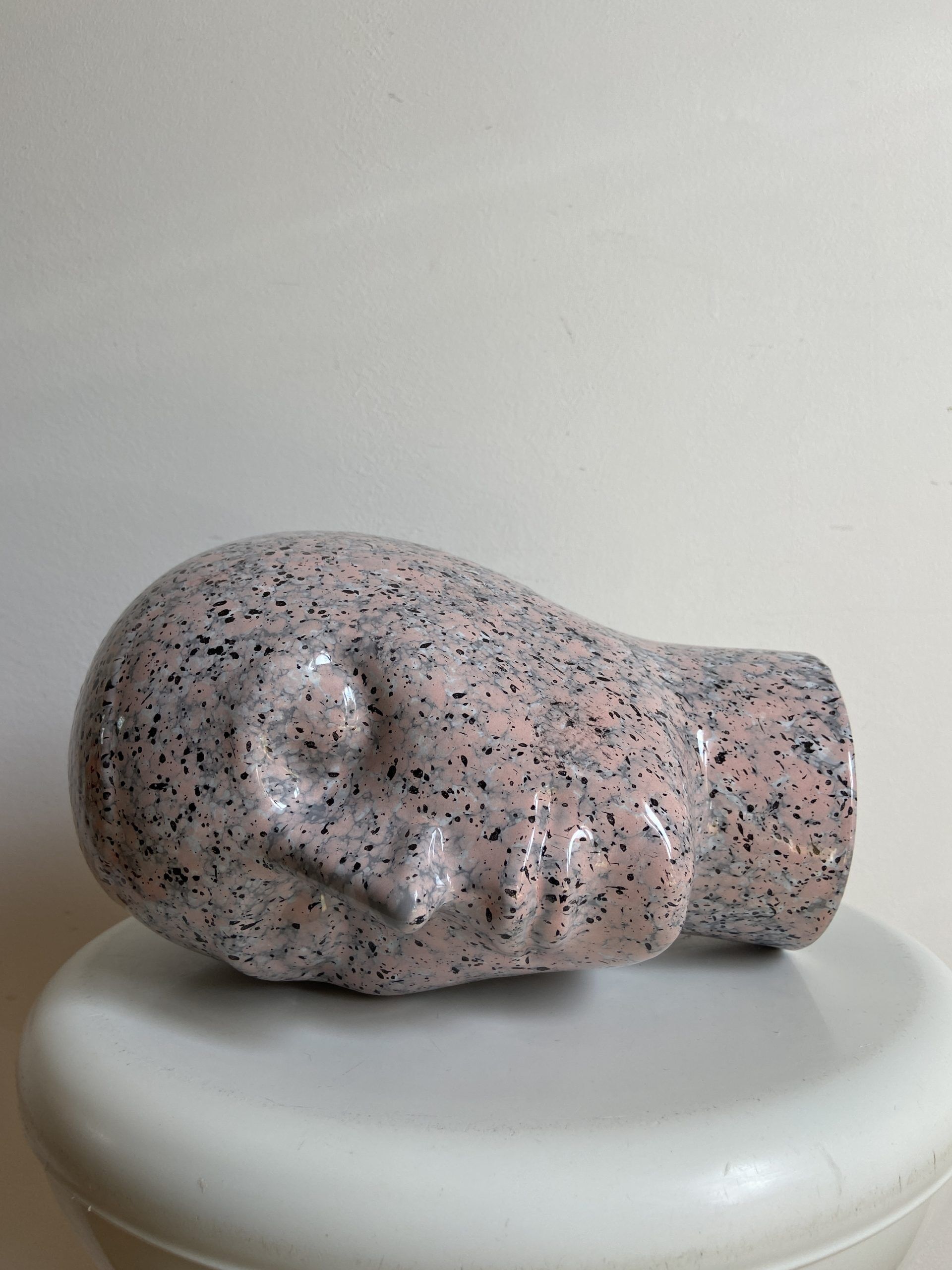 Vintage ceramic head speckled pattern pink and black