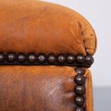 Sheepskin Leather pouf or Ottoman with storage 1970s