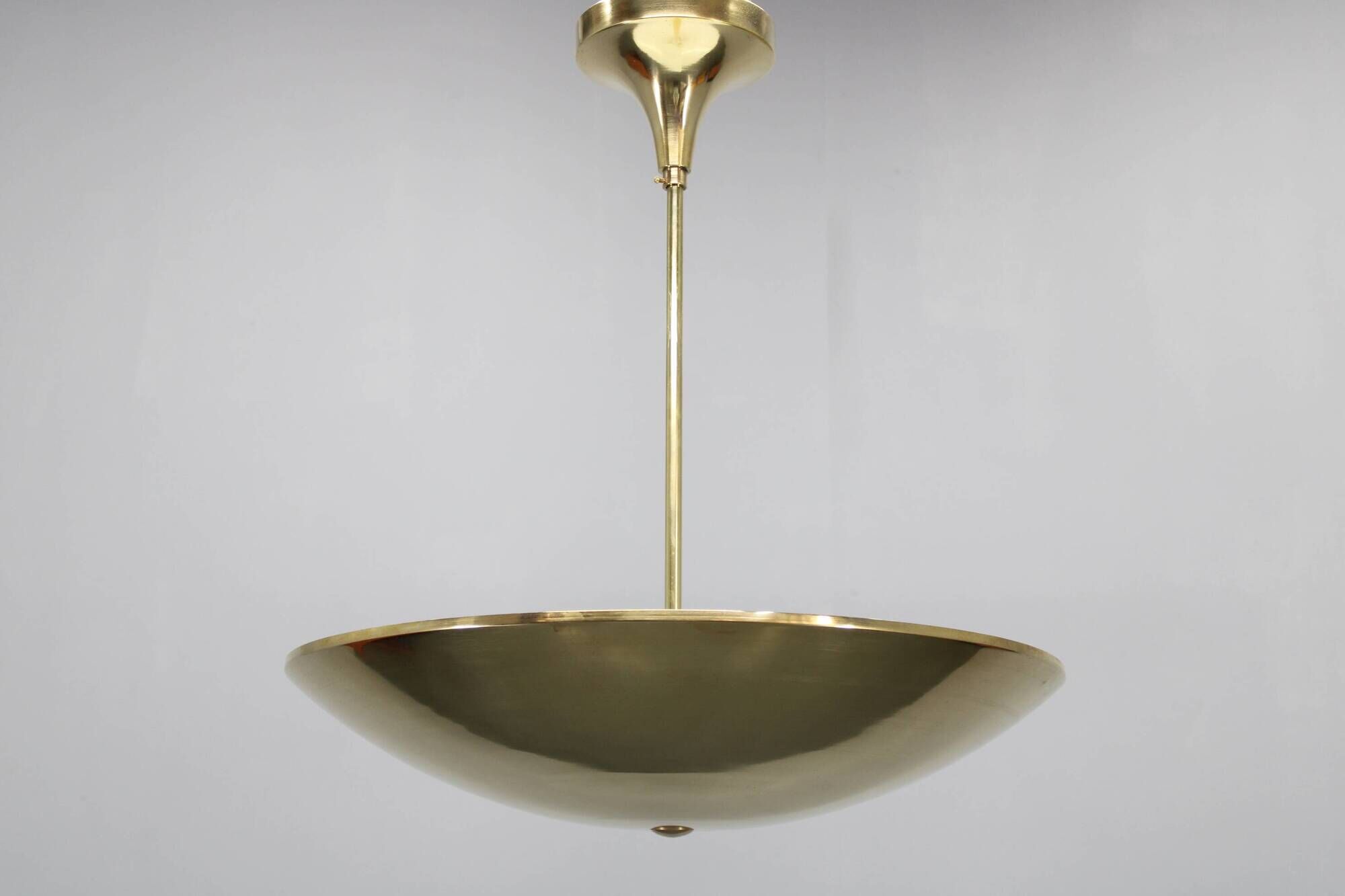 Restored Bauhaus or Art Deco brass chandelier, Czechoslovakia, circa 1930s
