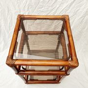 Rattan and smoked glass side table