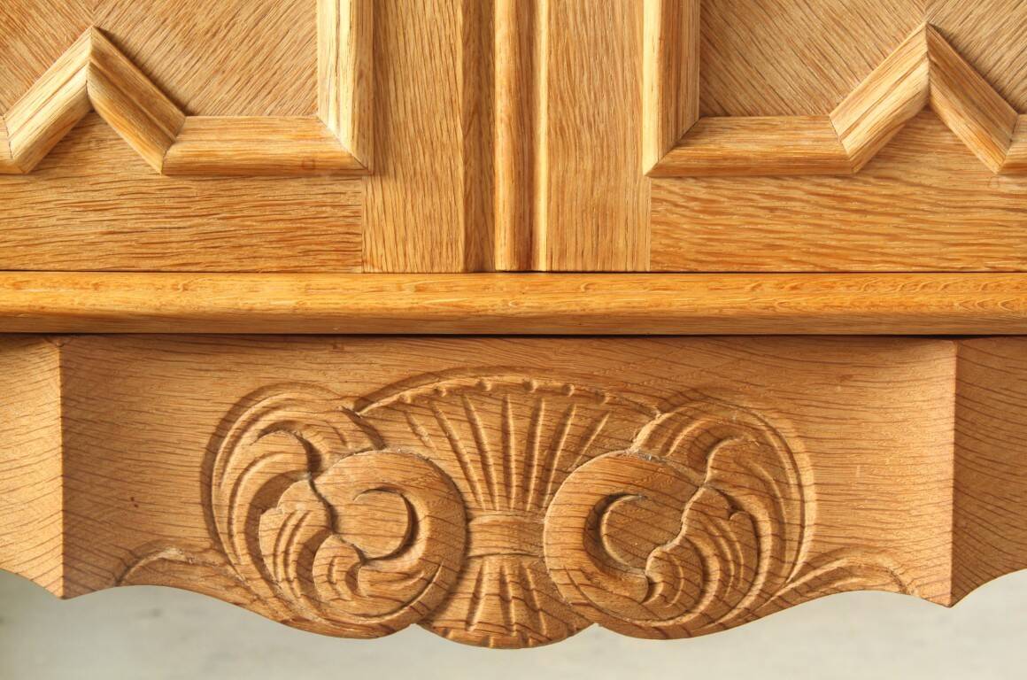 Vintage Danish Chevron Oak Cabinet, Henning Kjærnulf Baroque style, 1960s