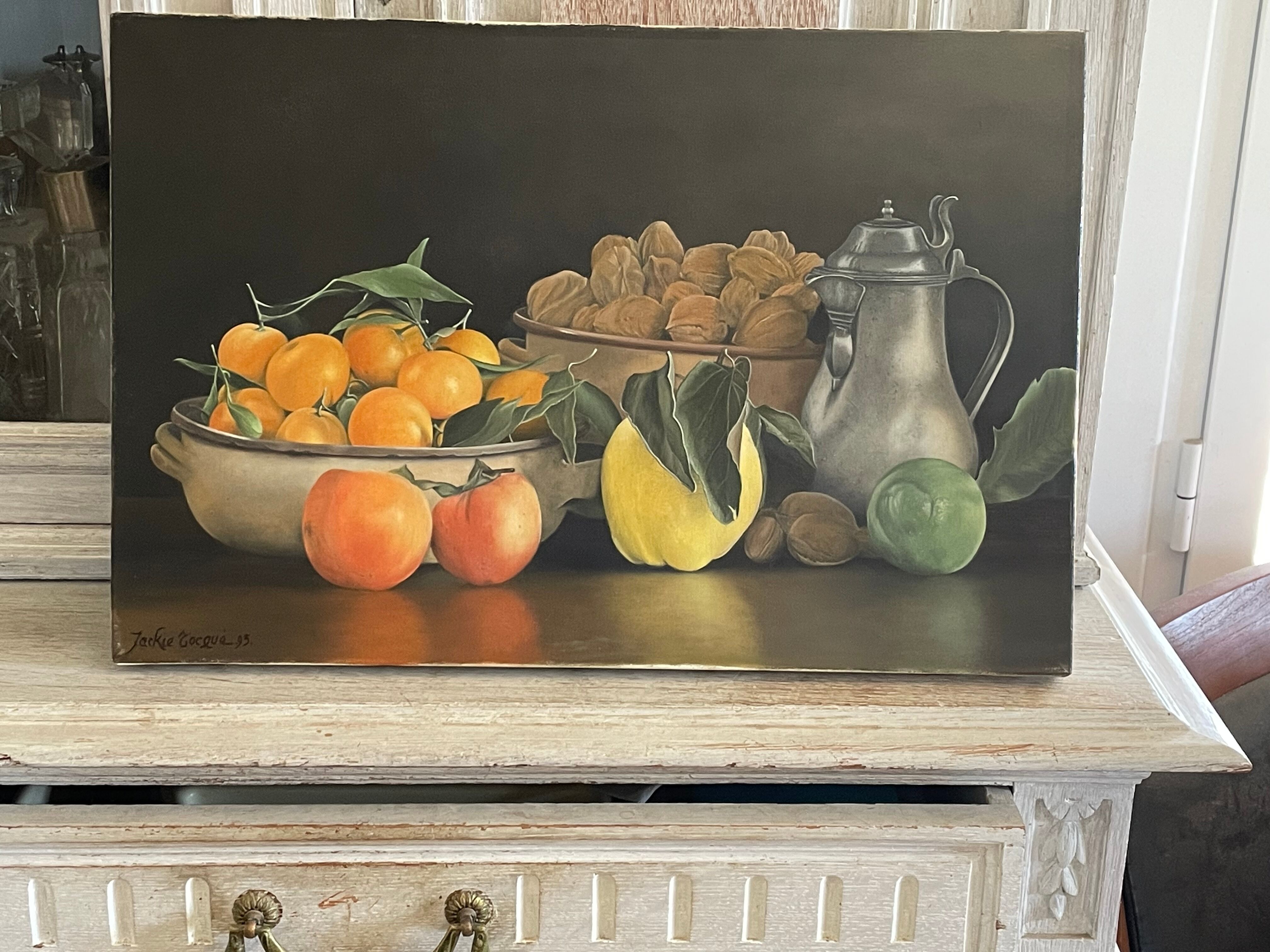 Oil on canvas, still life with fruit