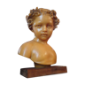 Bust of girl in late 19th grade wax signed on wooden base