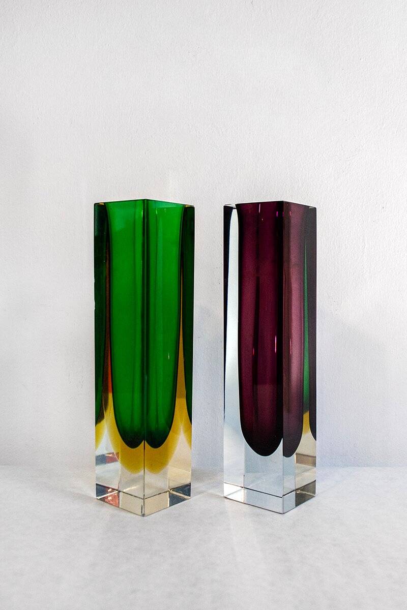 Sommerso vases in Murano glass by Flavio Poli, 1970s, set of 2
