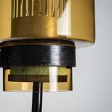 Pair of black metal wall lamps with yellow shades and inner diffuser