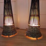 Paire de lampadaires en rotin C1970