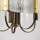 Vintage 60's chandelier in brass and worked glass italian design