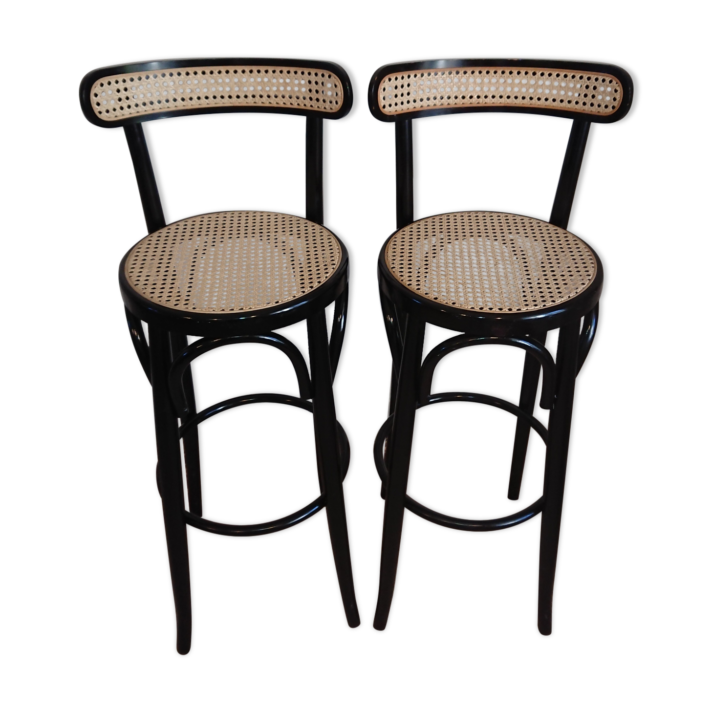 Canned stools black lacquered backrest