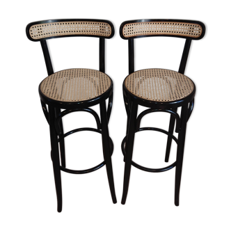 Canned stools black lacquered backrest