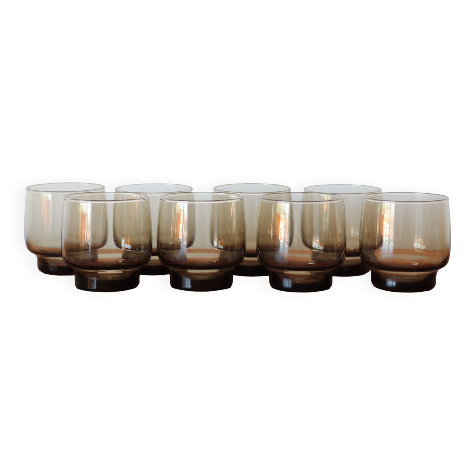 8 vintage smoked water glasses