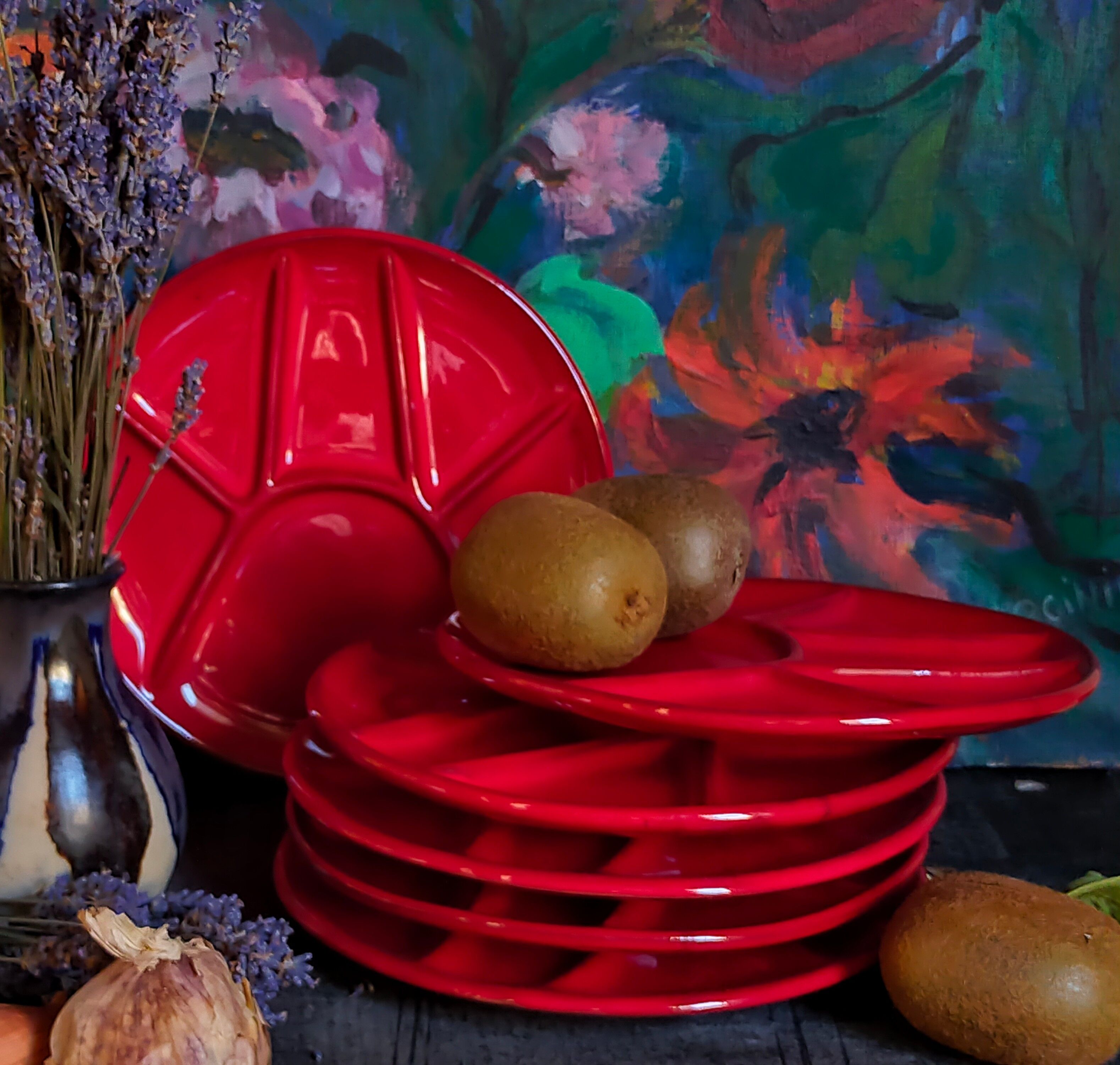 Six ceramic plates with vintage compartments