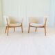 Mid-century lounge chairs in sheepskin/shearling and stained wood, Sweden, 1962.