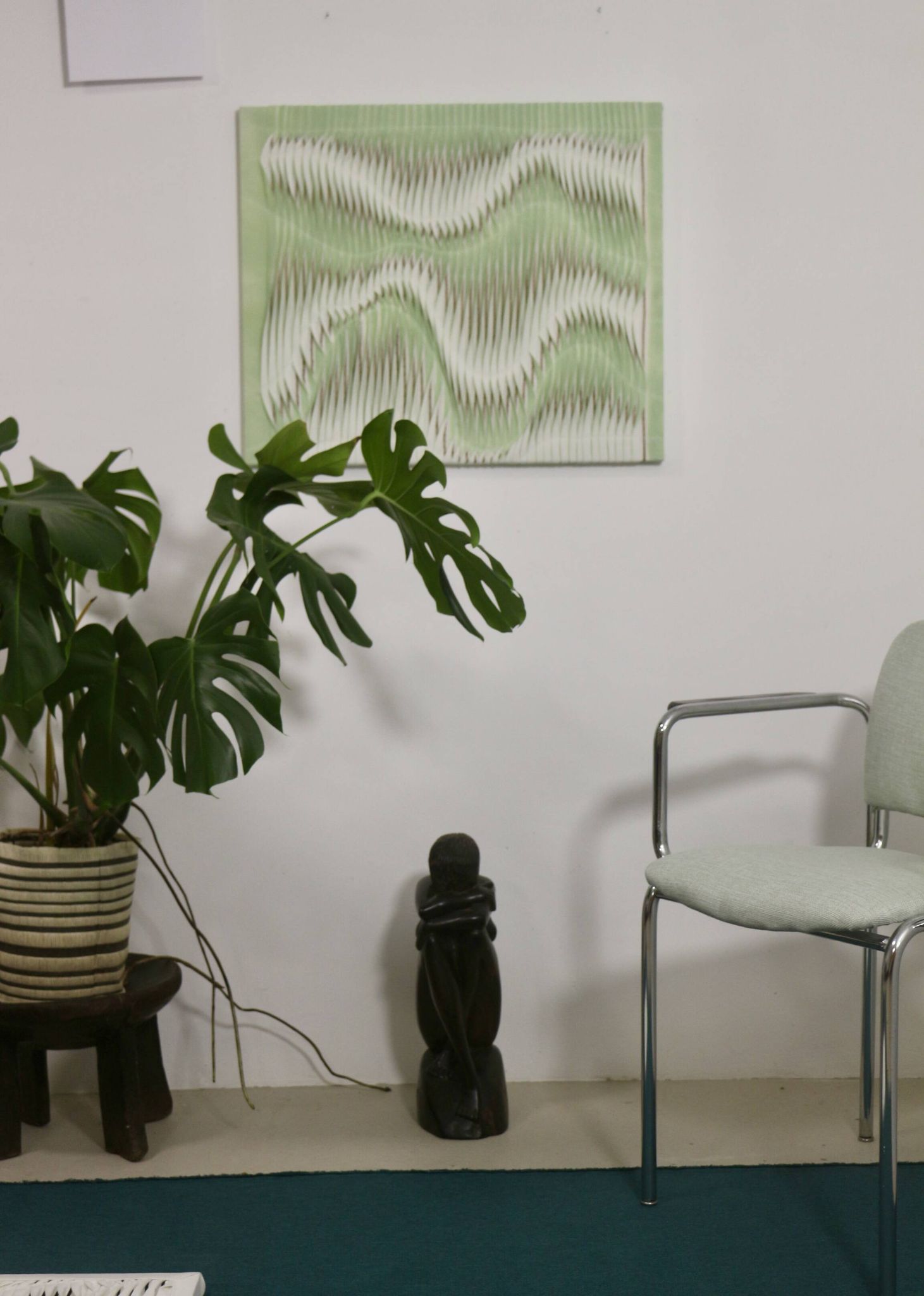 Textured wave effect painting by pleating in light green color. Contemporary. Ref Riviera