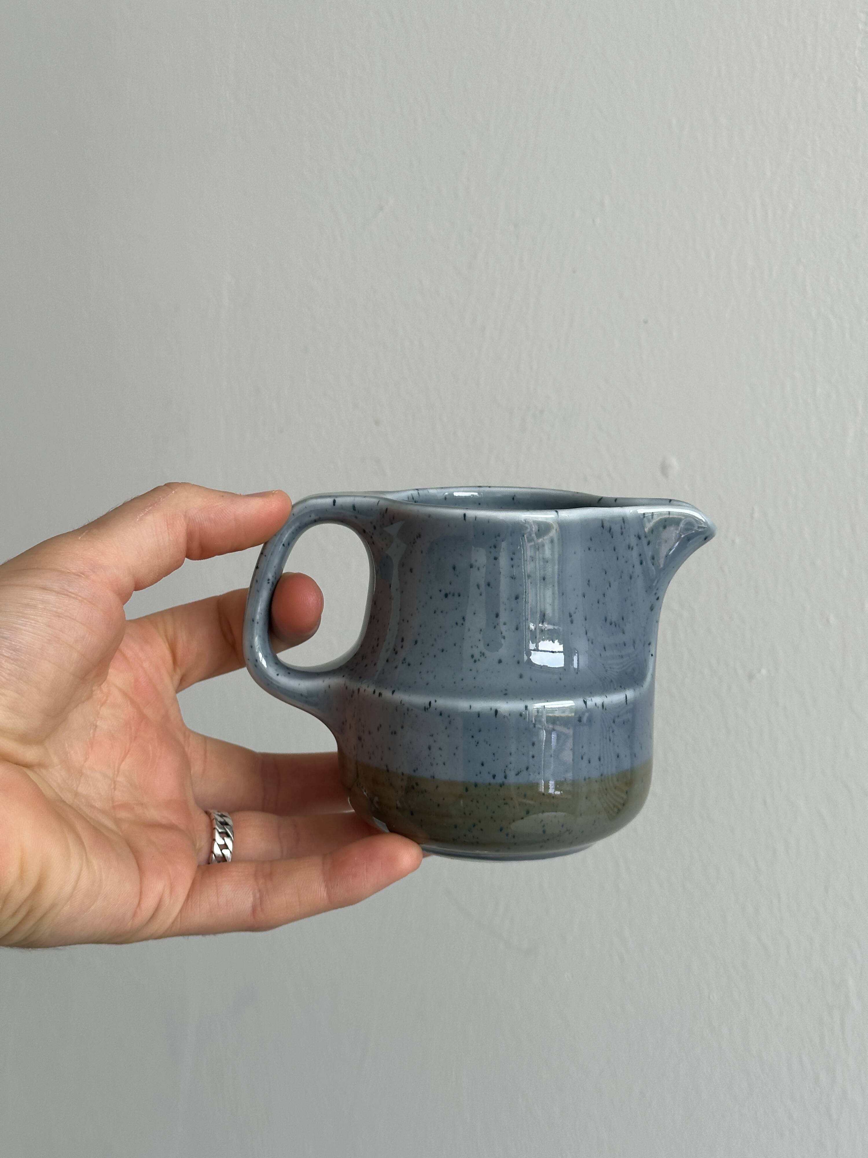 Small sauce boat, blue speckled ceramic creamer