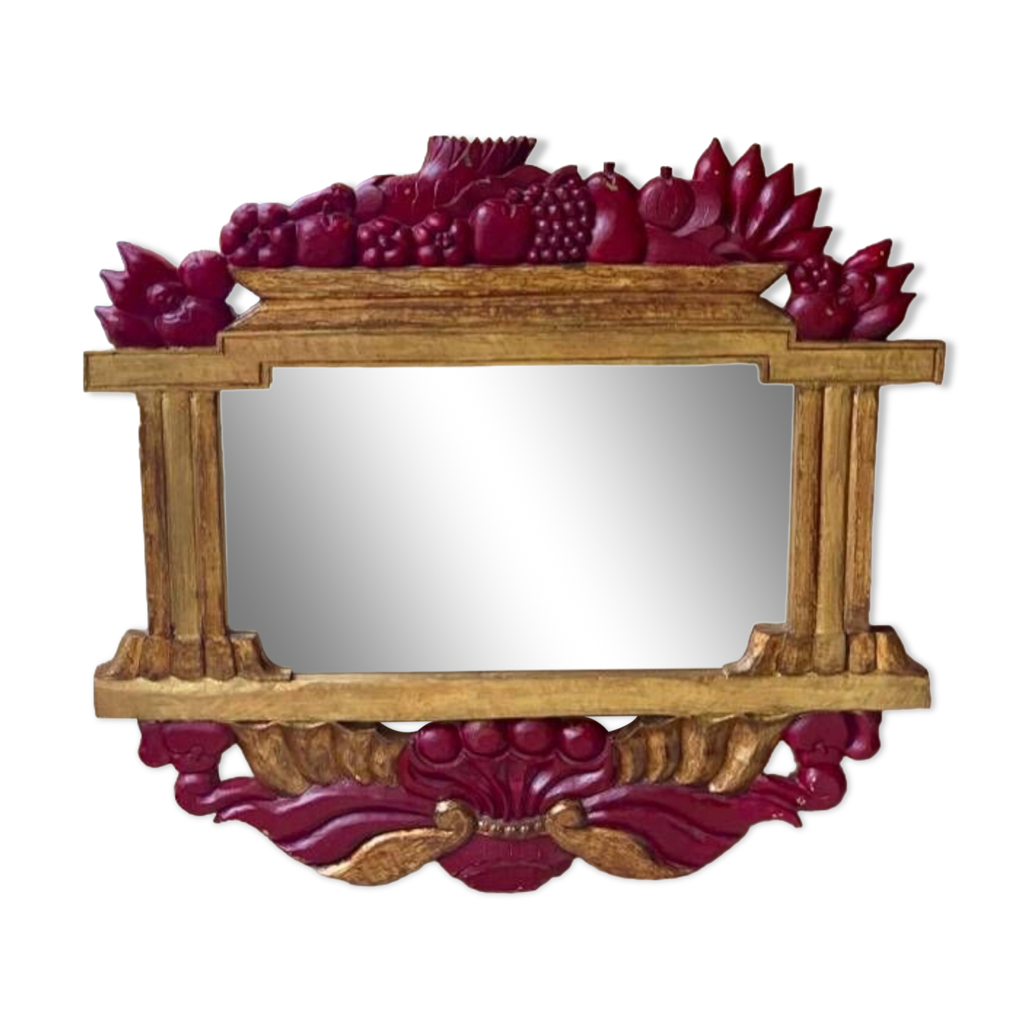 LARGE ITALIAN MIRROR in ART DECO style in gilded wood with fruit decoration