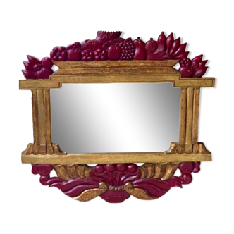 LARGE ITALIAN MIRROR in ART DECO style in gilded wood with fruit decoration
