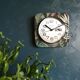 Vintage formica square silent wall clock "Kiplé black green red"