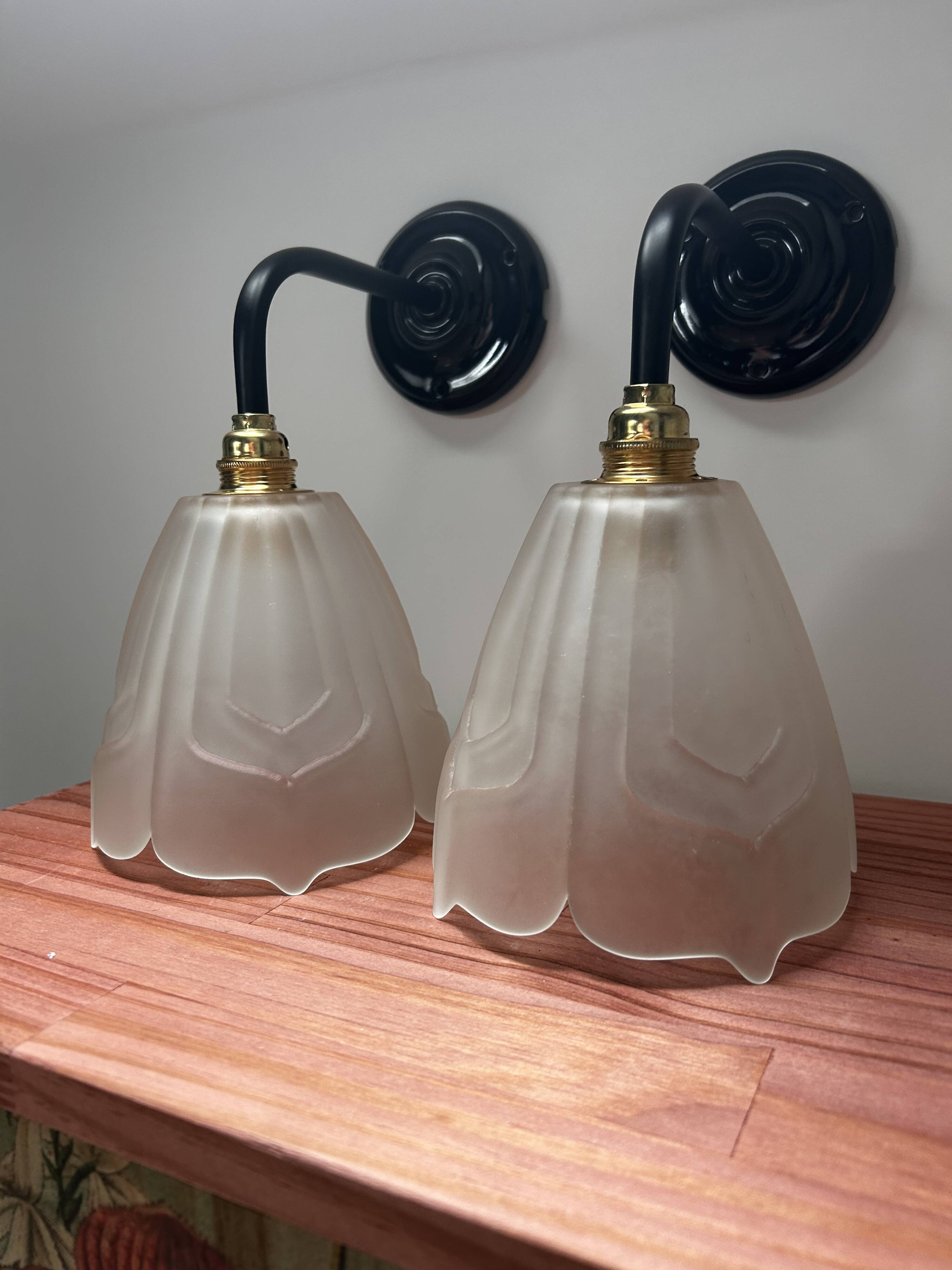 Set of two Art Deco glass wall lights