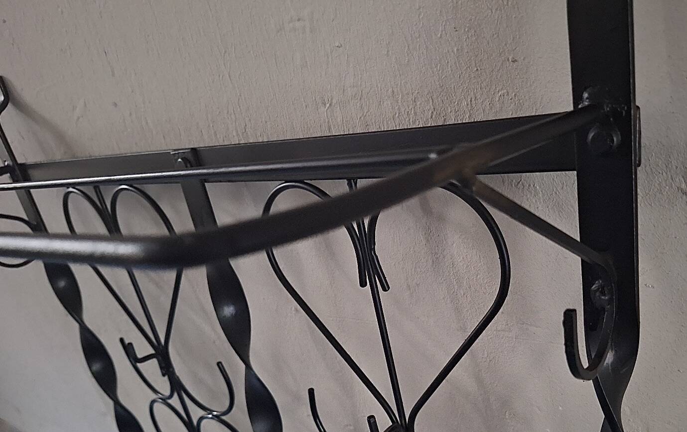 Mid century wall mounted wrought iron coat and hat rack, 1960s