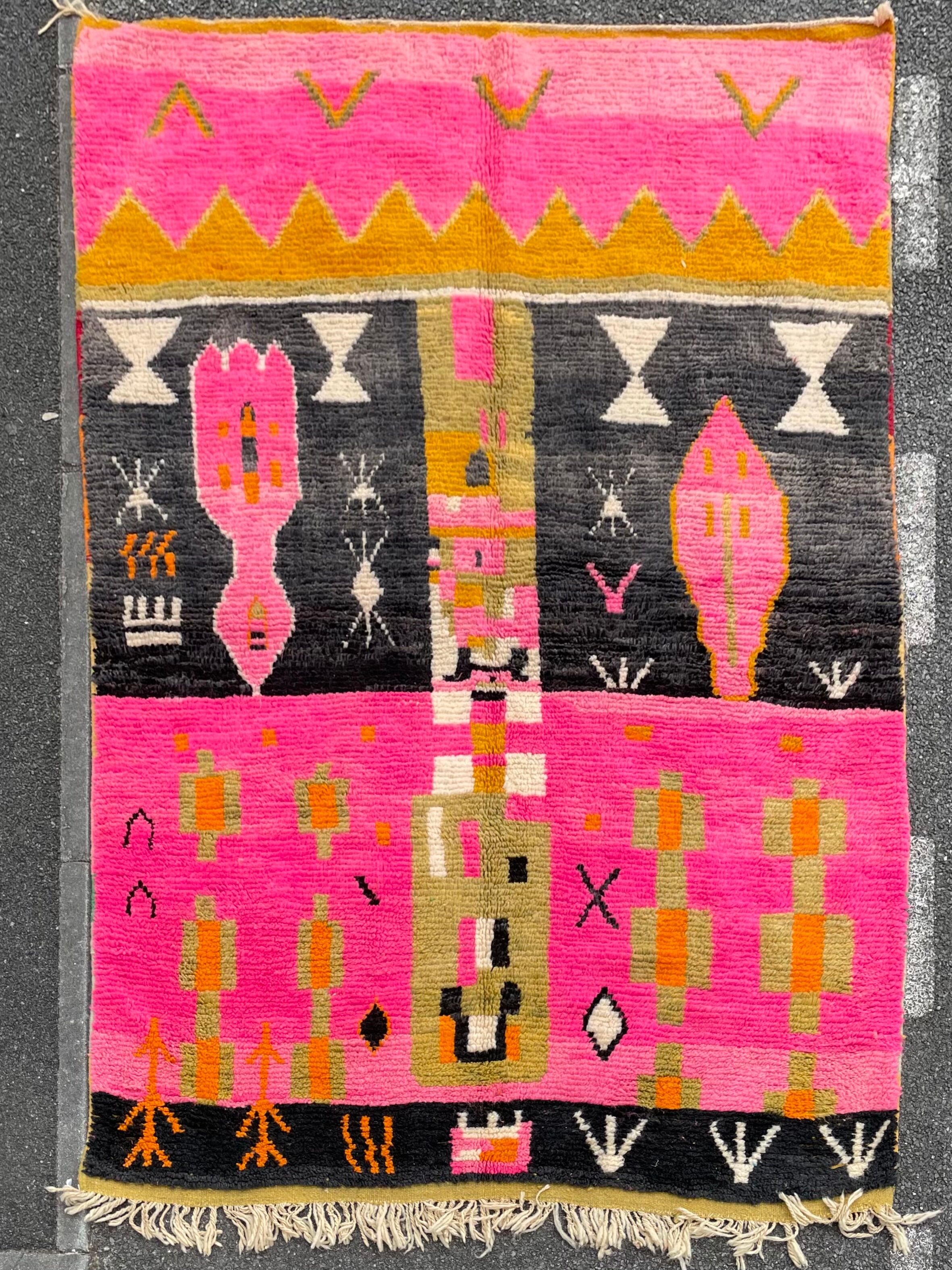 Large pink berber rug in wool boujad new 200x310 cm