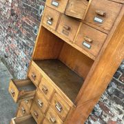 Large vintage workshop furniture with 30 drawers, antique haberdashery compartments.
