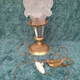 Lampe chevet cristal tulipe rose pâte de verre ancien