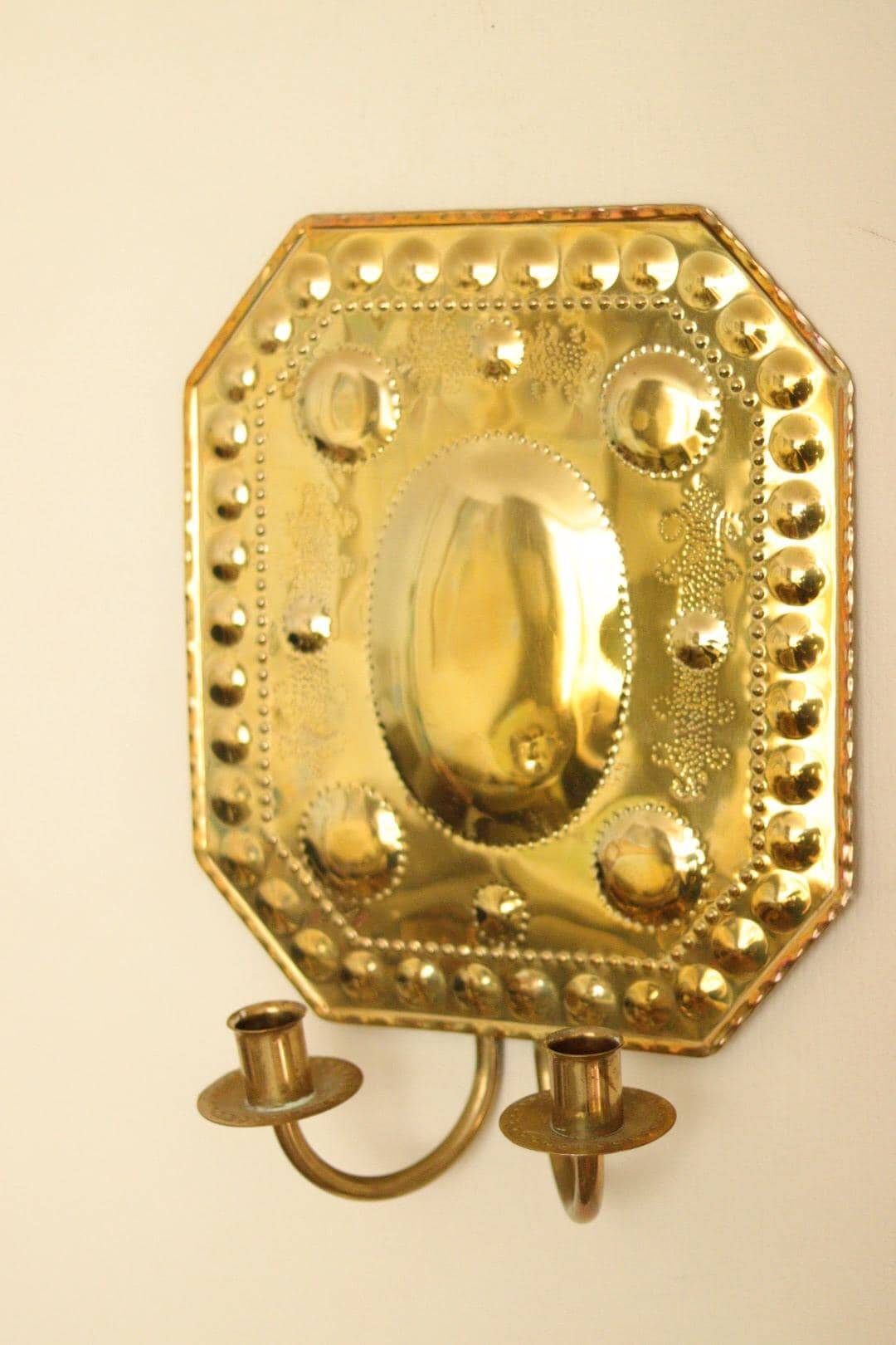 Single mid-century Swedish brass sconce for two candles