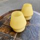 Pair of vintage yellow glass mushroom lamps SCE France