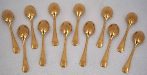 Christofle América gold-plated, 12 moka spoons, coffee, 10 cm, excellent condition.