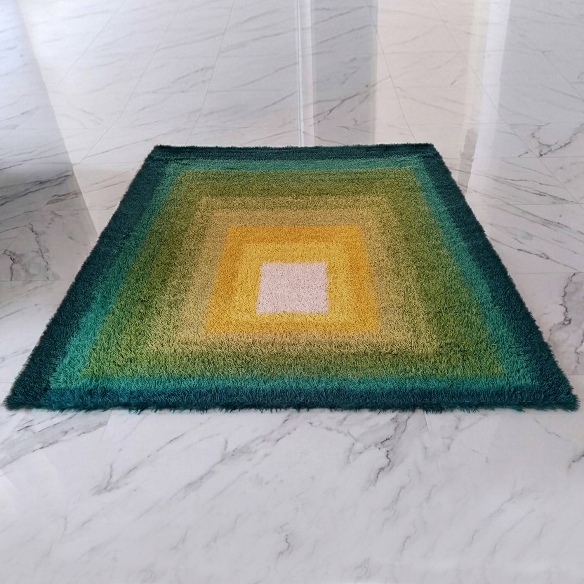 1970s Mid-Century Modern "Homage to the Square" Shag Rug – Geometric Op-Art