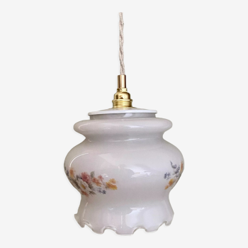 Vintage white opaline globe walker with flower designs