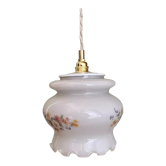 Vintage white opaline globe walker with flower designs