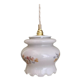 Vintage white opaline globe walker with flower designs