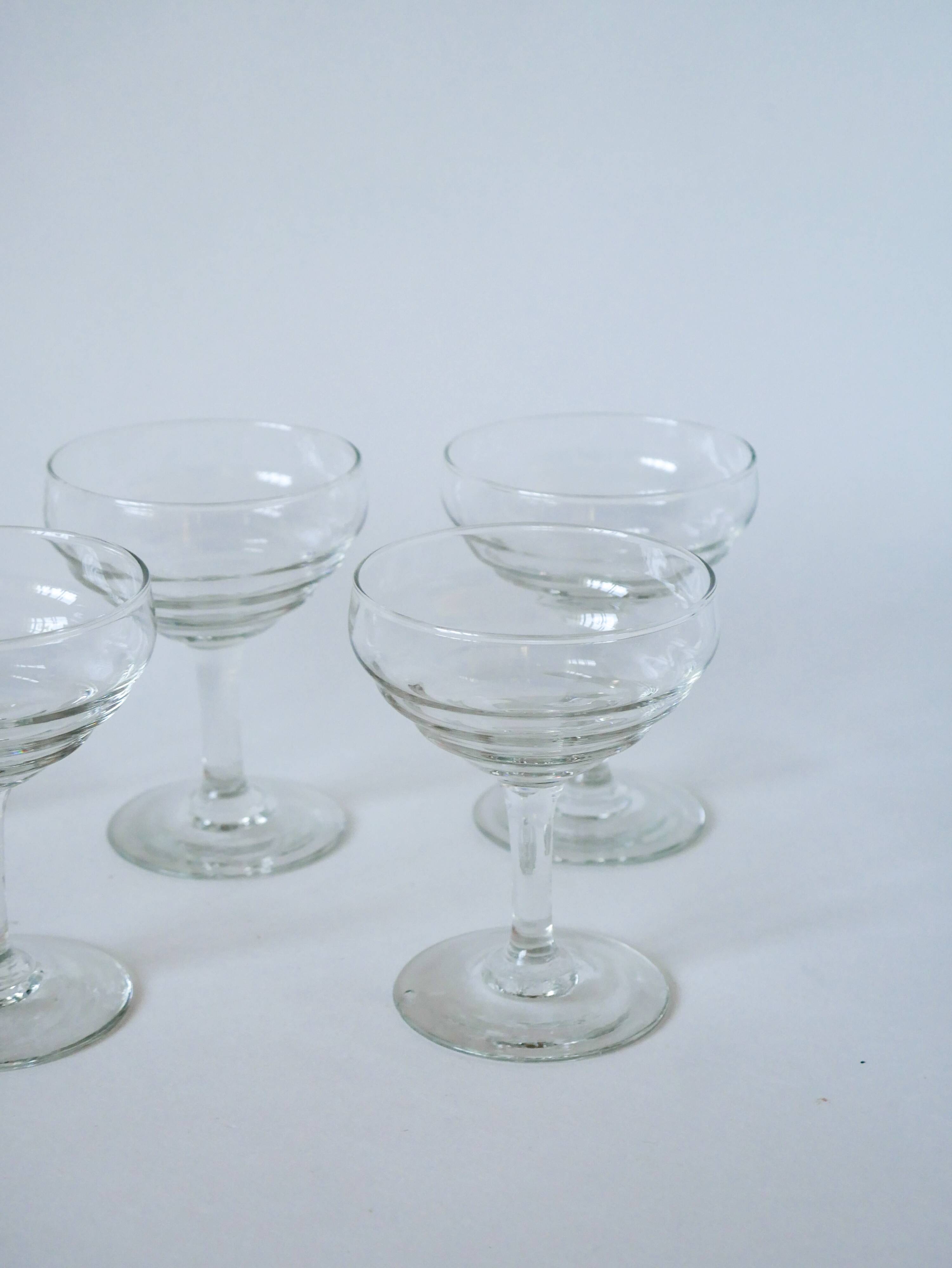Set of 5 molded glass champagne glasses 1950