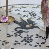 Triple tripod table in golden brass and screen-printed glass