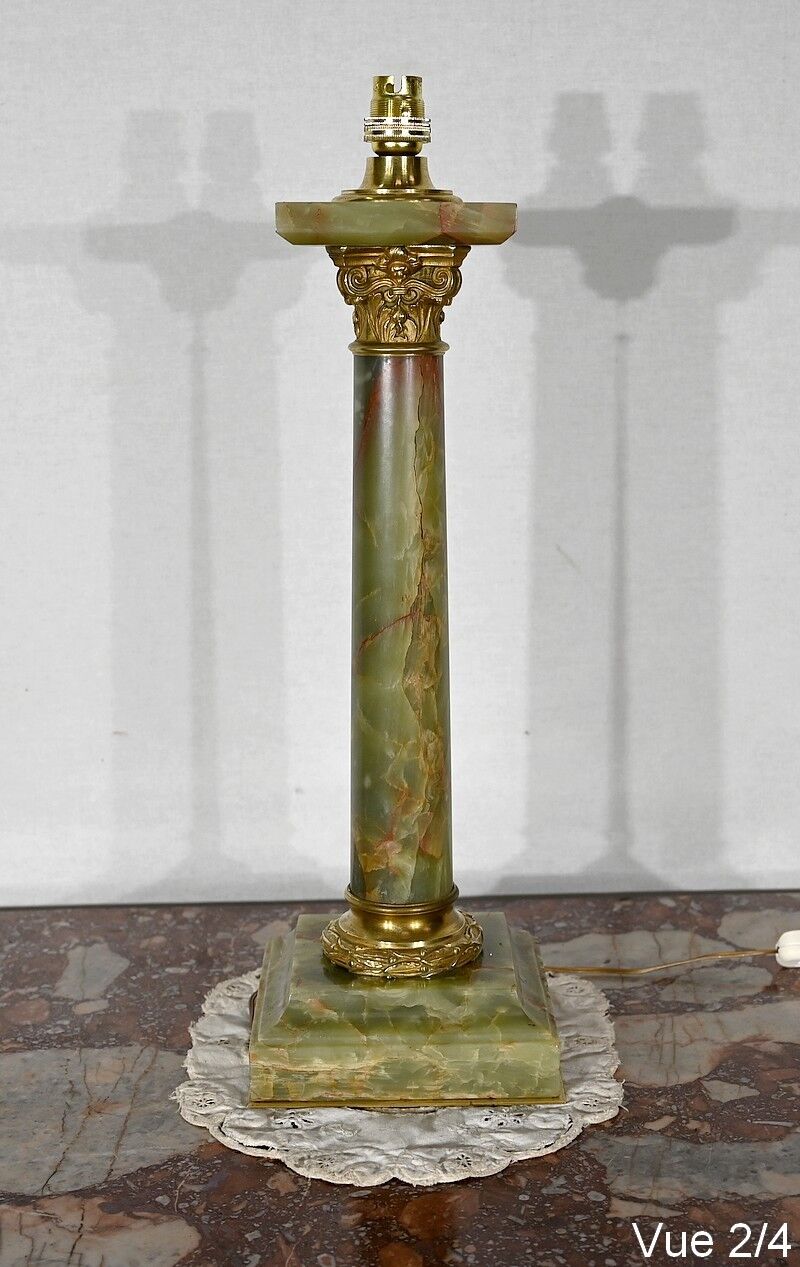 Green onyx column lamp, Empire taste – Early twentieth century
