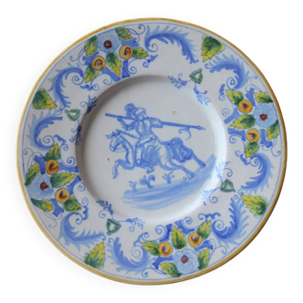 Old plate with horseman decoration – Hand-painted earthenware