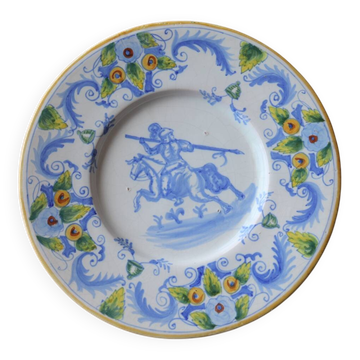 Old plate with horseman decoration – Hand-painted earthenware