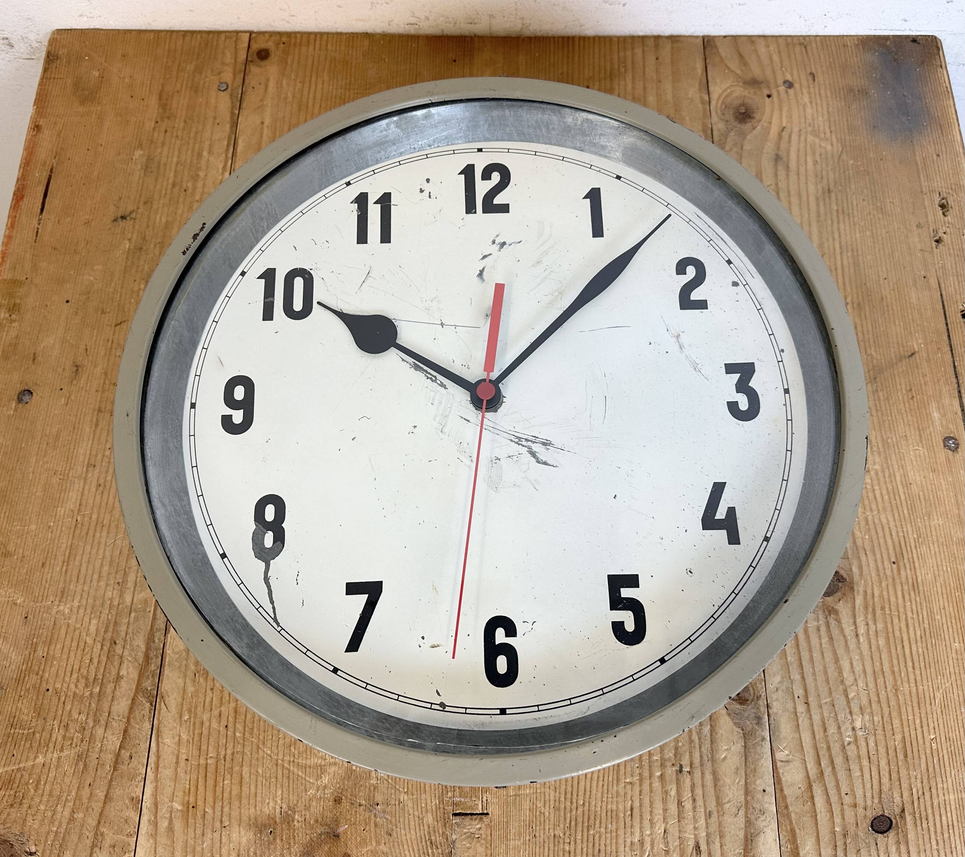 Grey Industrial Factory Wall Clock, 1950s