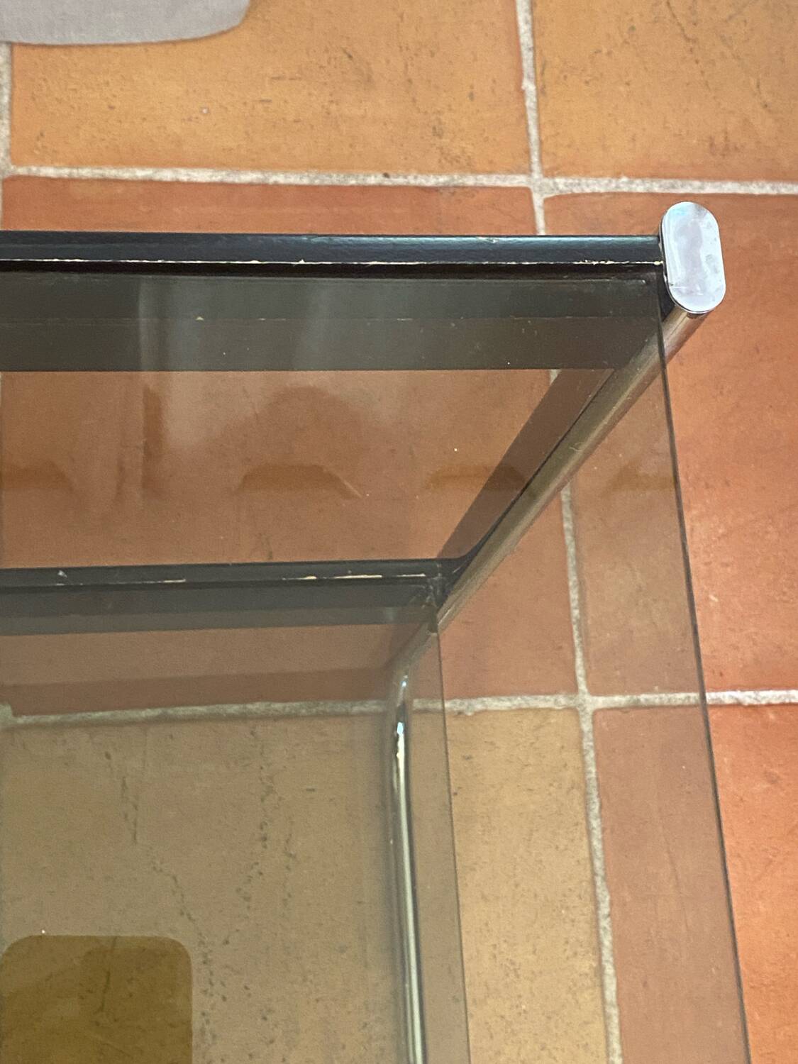 Serving trolley, side table, chrome metal and smoked glass, 1970s